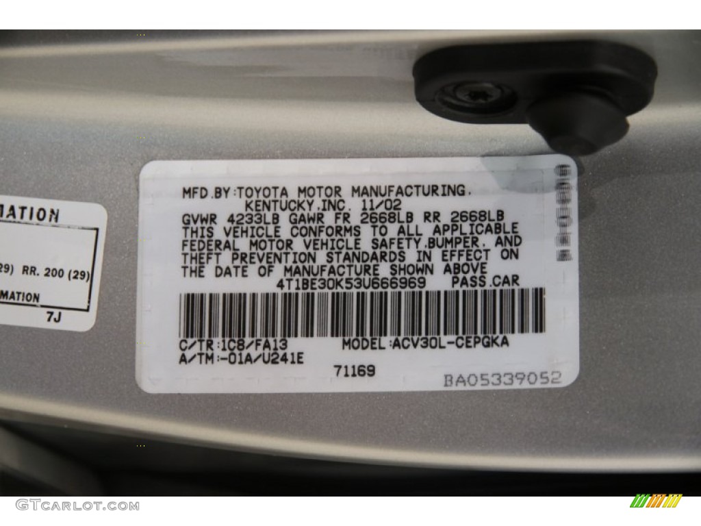 2003 Camry Color Code 1C8 for Lunar Mist Metallic Photo #89850452