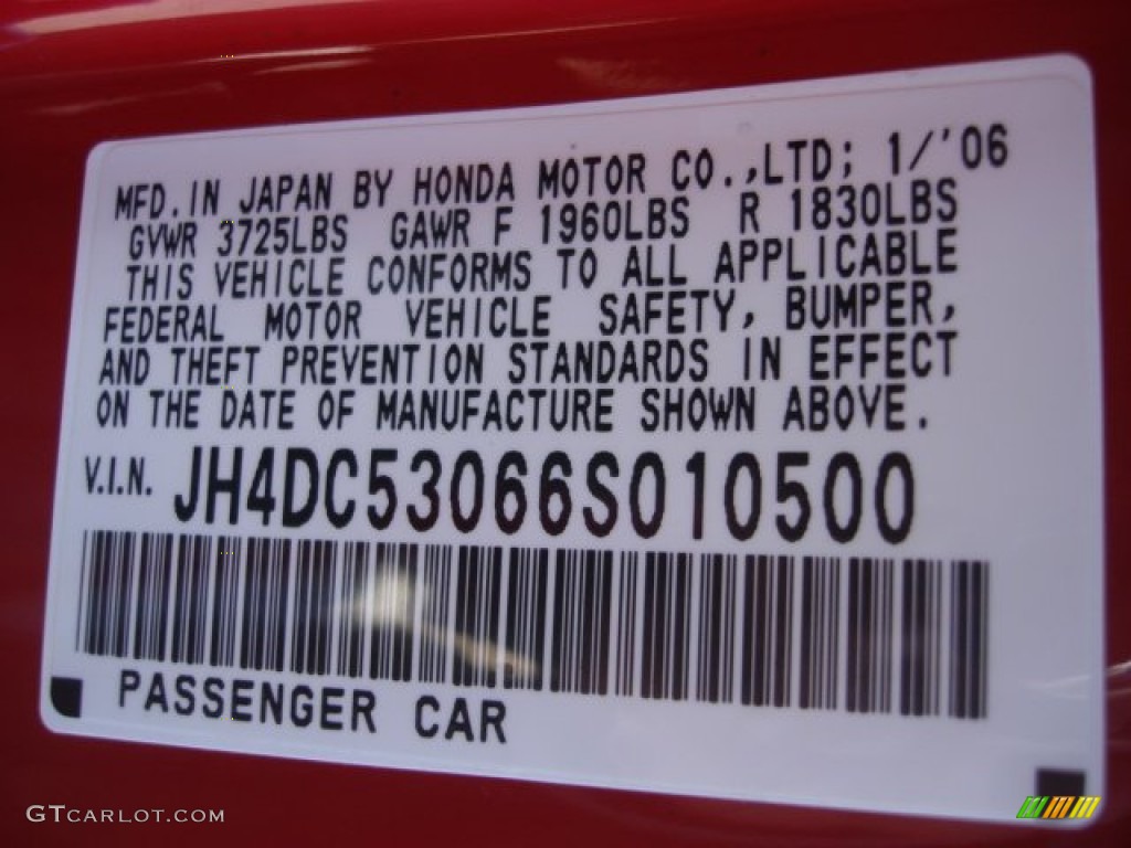 2006 Acura RSX Type S Sports Coupe Info Tag Photos