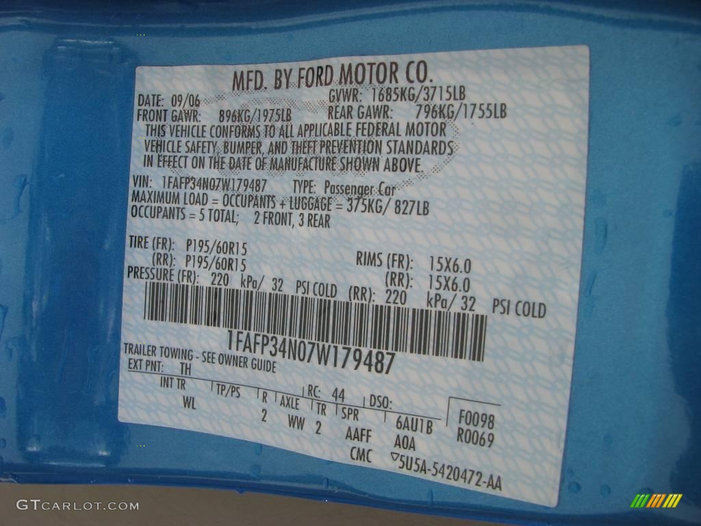 2007 Focus Color Code TH for Aqua Blue Metallic Photo #8986013