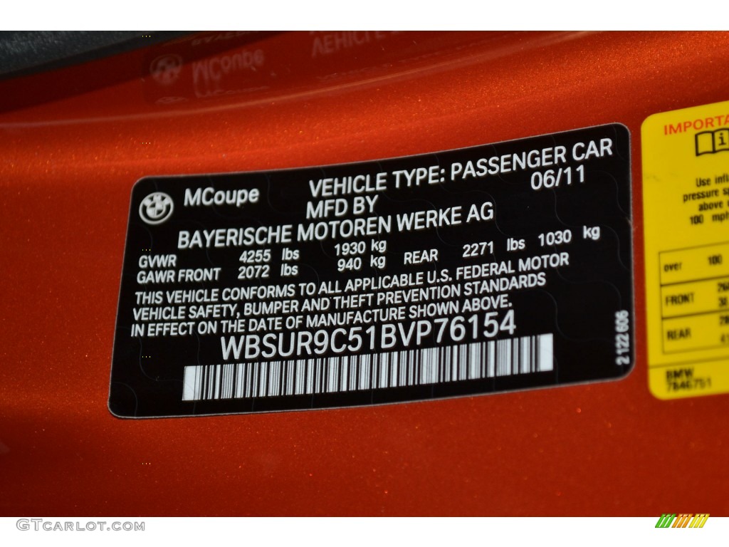 2011 BMW 1 Series M Coupe Info Tag Photo #89864851