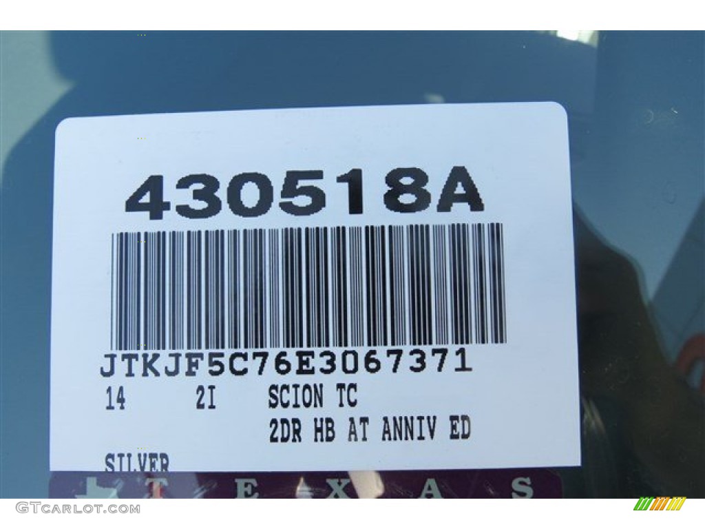 2014 Scion tC Series Limited Edition Info Tag Photo #89865113