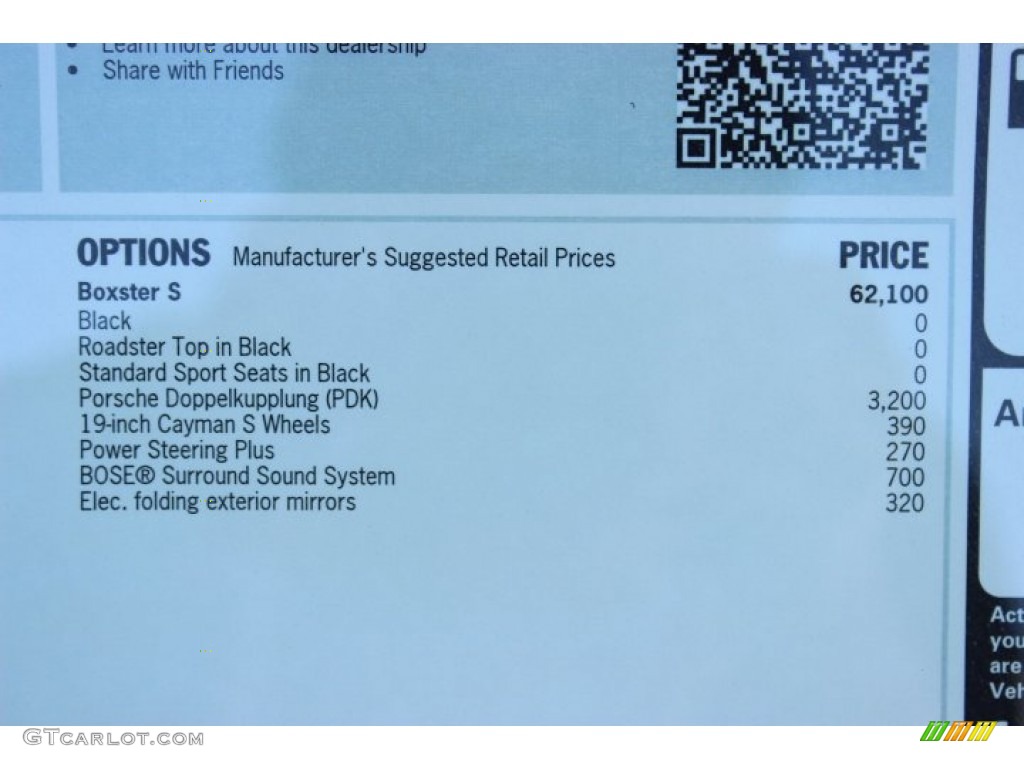 2014 Porsche Boxster S Window Sticker Photo #89885047