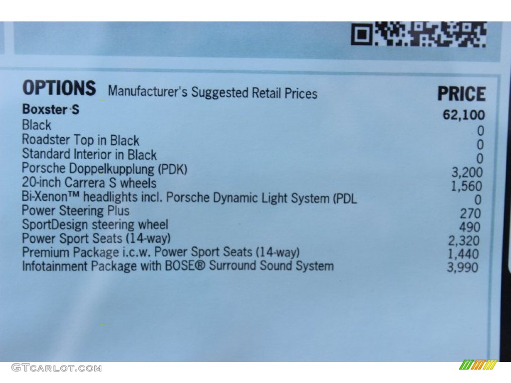 2014 Porsche Boxster S Window Sticker Photo #89887699