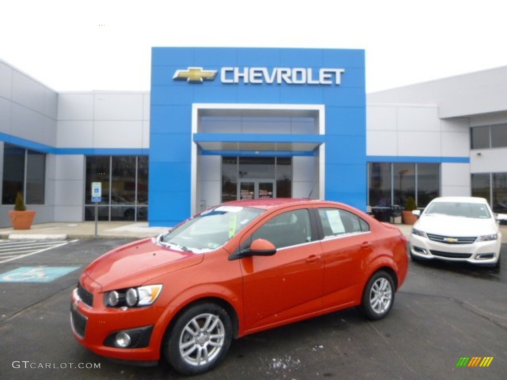 2013 Sonic LT Sedan - Inferno Orange Metallic / Dark Pewter/Dark Titanium photo #1