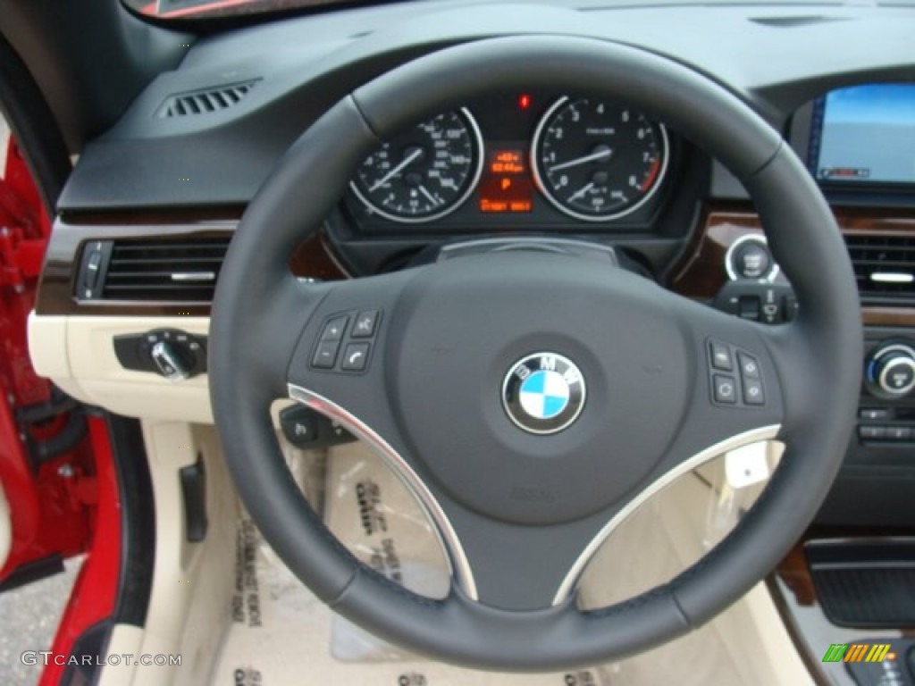 2011 BMW 3 Series 328i Convertible Cream Beige Steering Wheel Photo #89889901
