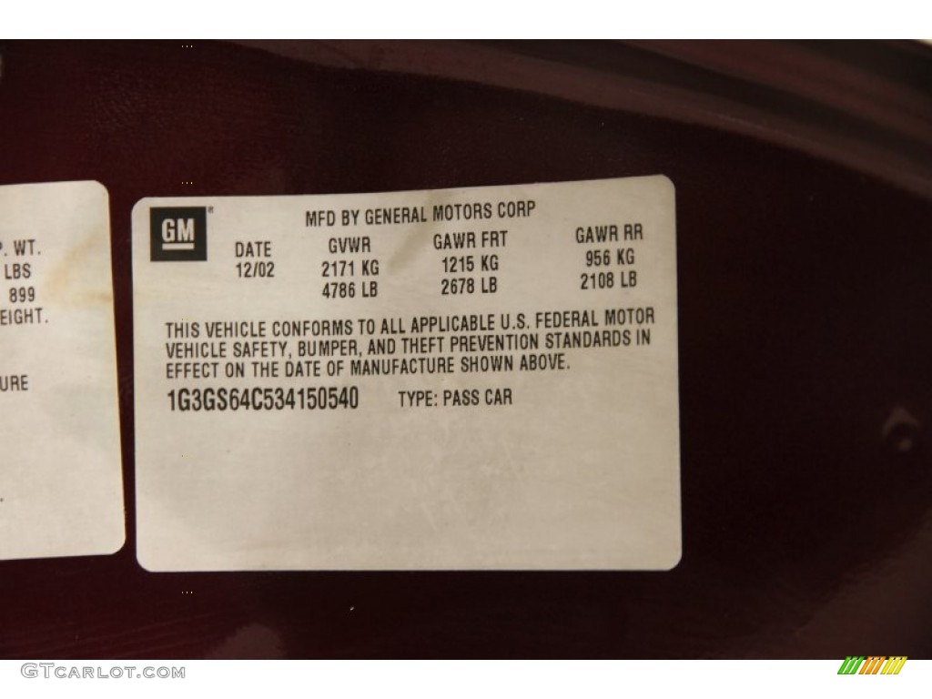 2003 Oldsmobile Aurora 4.0 Info Tag Photos