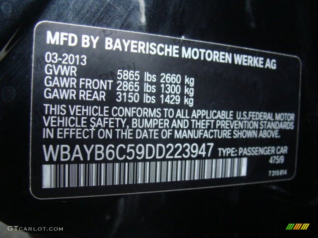 2013 7 Series Color Code 475 for Black Sapphire Metallic Photo #89907706