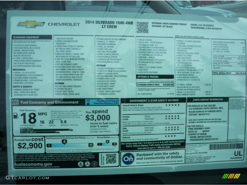 2014 Chevrolet Silverado 1500 LT Crew Cab 4x4 Window Sticker Photo #89917947