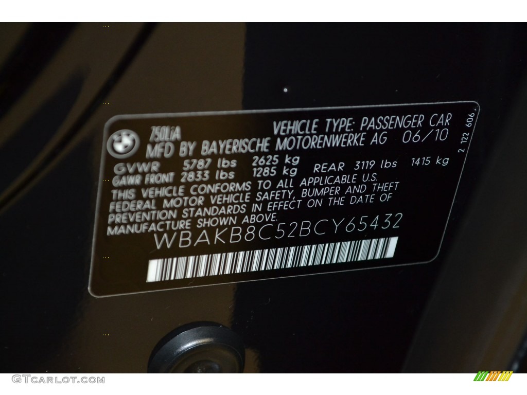 2011 BMW 7 Series 750Li Sedan Info Tag Photo #89918973