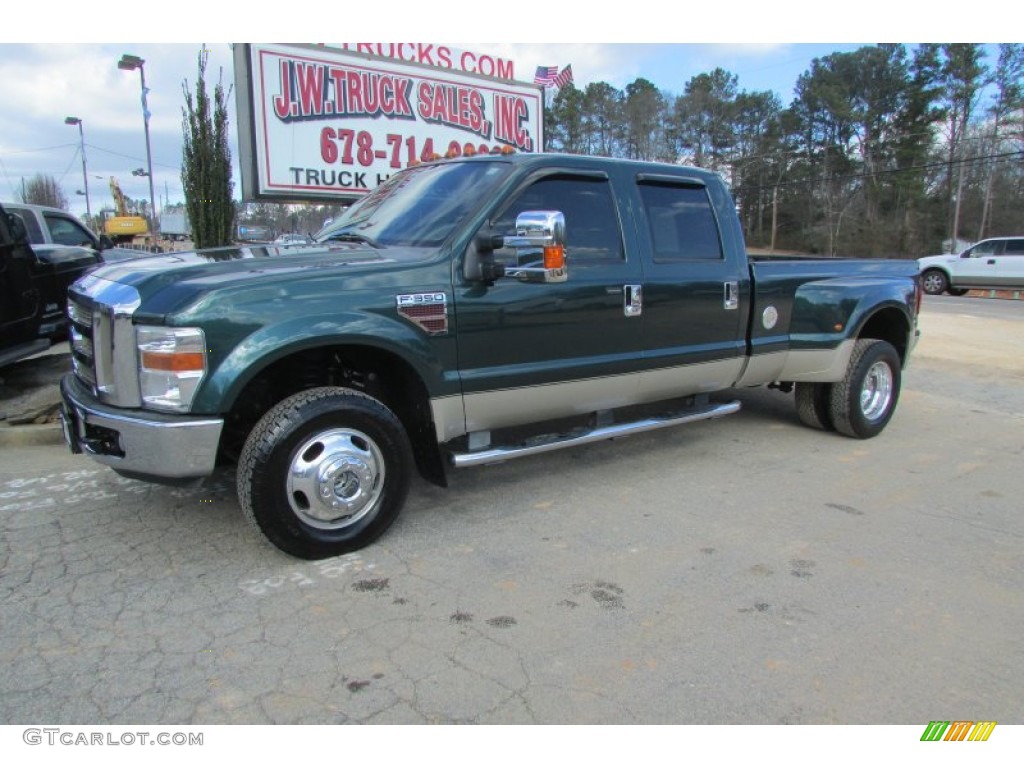 2008 F350 Super Duty Lariat Crew Cab 4x4 Dually - Forest Green Metallic / Camel photo #3
