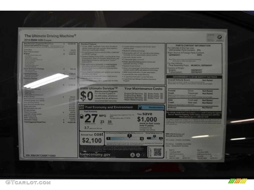 2014 BMW 4 Series 428i Coupe Window Sticker Photo #89920662
