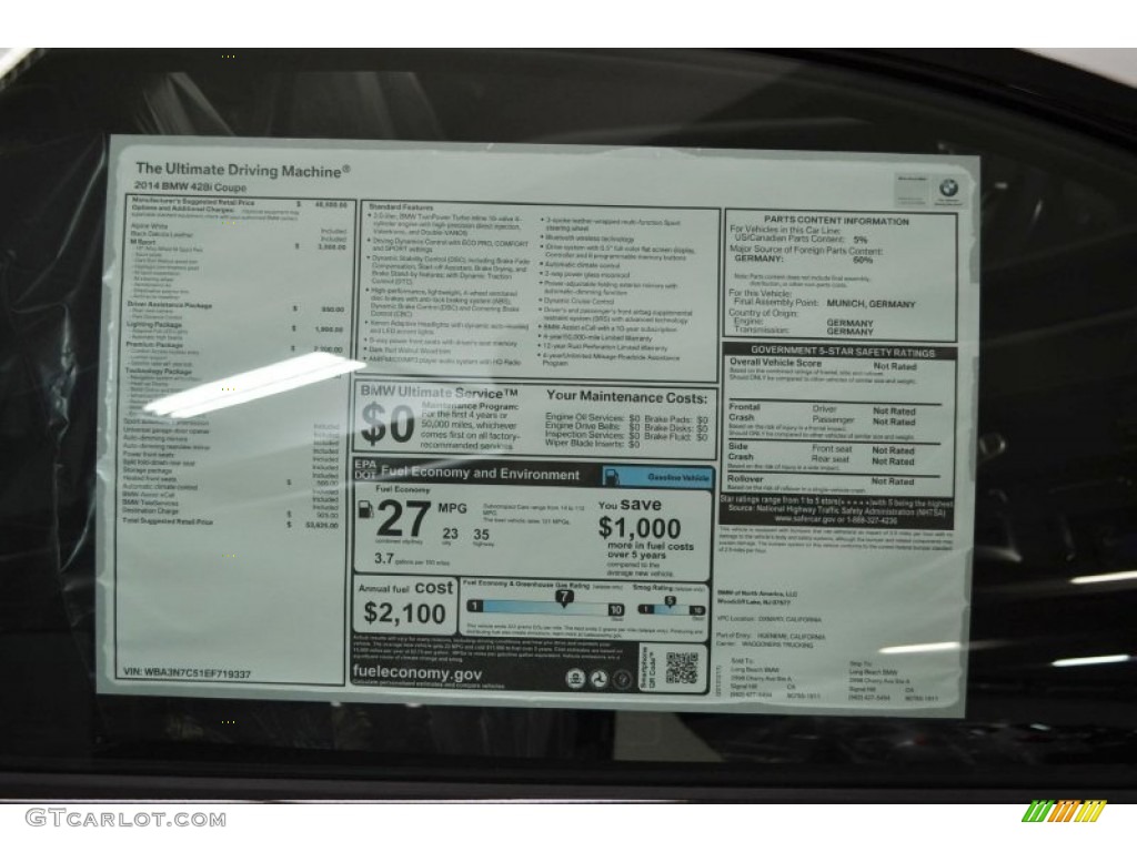 2014 BMW 4 Series 428i Coupe Window Sticker Photo #89920883