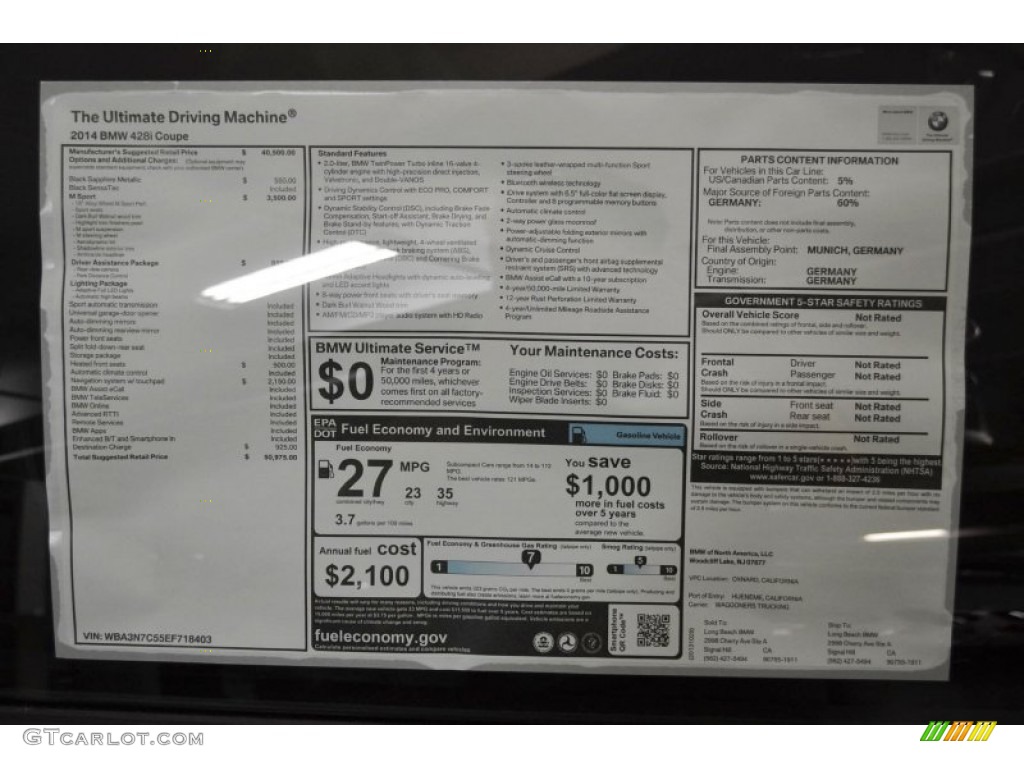 2014 BMW 4 Series 428i Coupe Window Sticker Photo #89921094
