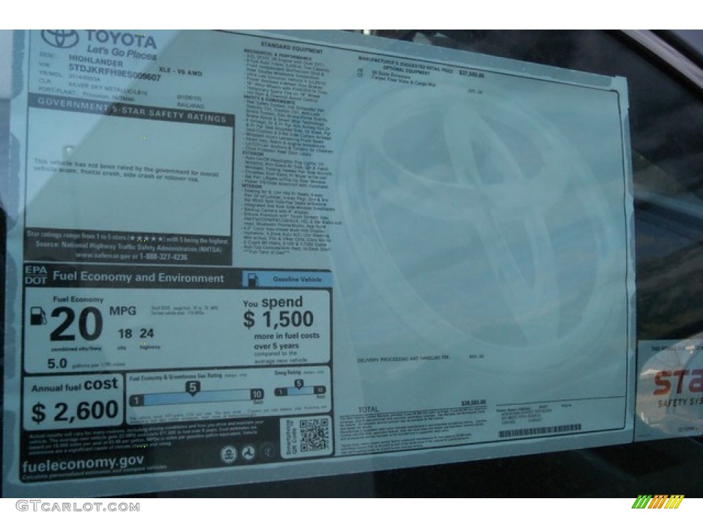 2014 Toyota Highlander XLE AWD Window Sticker Photos