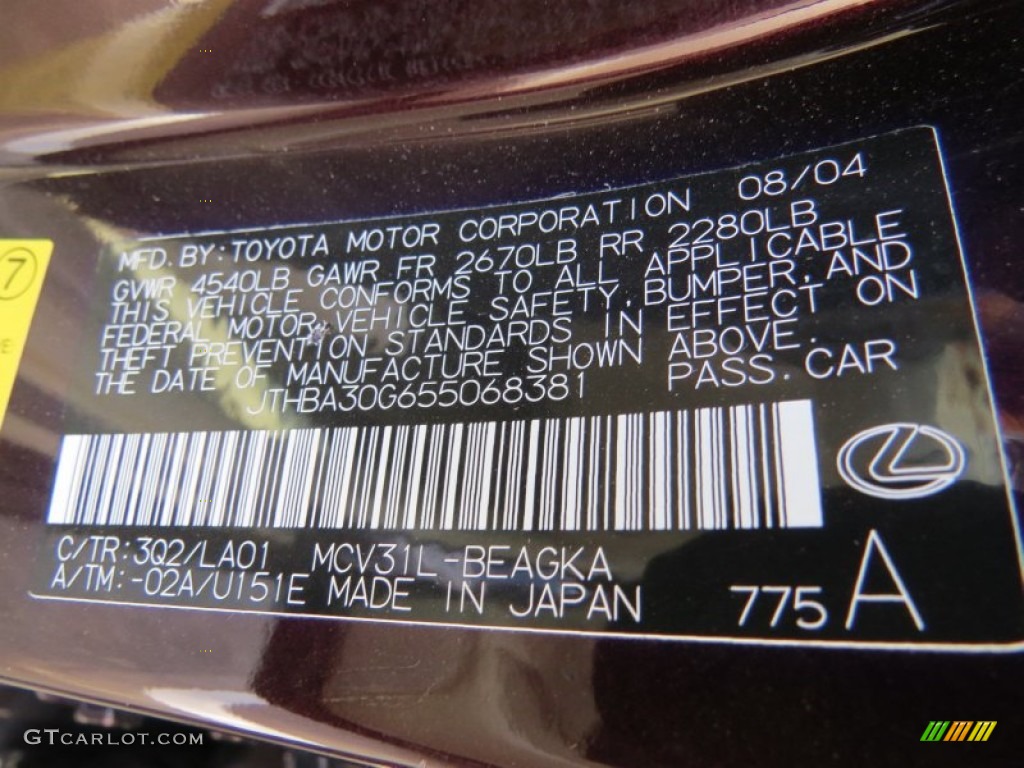 2005 ES Color Code 3Q2 for Black Garnet Pearl Photo #89928065
