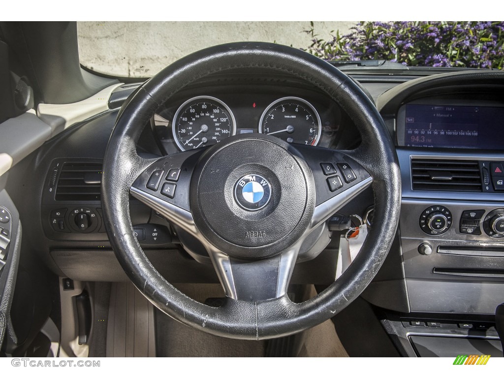 2007 BMW 6 Series 650i Convertible Cream Beige Steering Wheel Photo #89928692