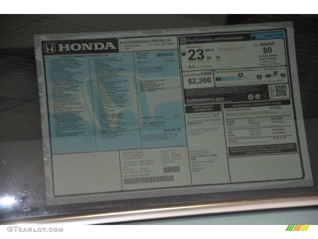 2014 Honda Crosstour EX-L V6 Window Sticker Photo #89940939