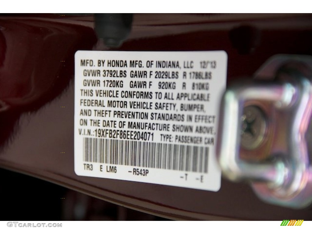 2014 Civic Color Code R543P for Crimson Pearl Photo #89942669