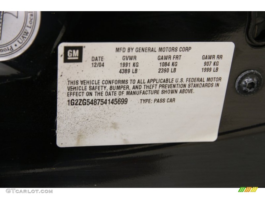 2005 Pontiac G6 Sedan Info Tag Photo #89945595