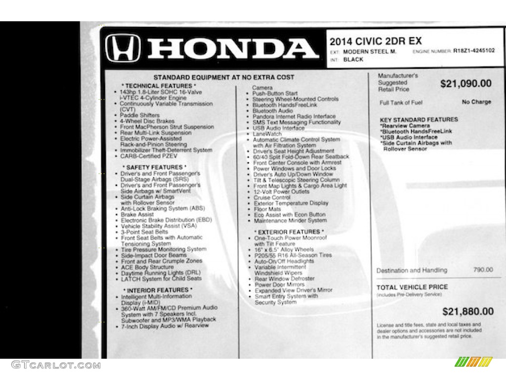 2014 Honda Civic EX Coupe Window Sticker Photo #89953718