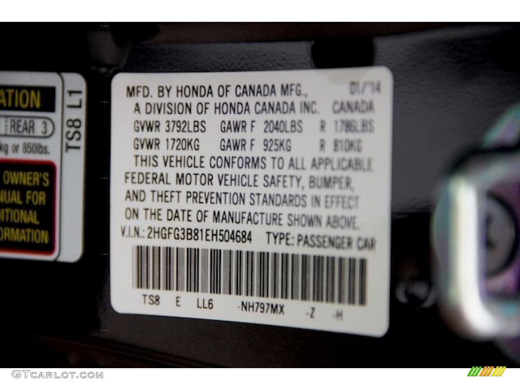 2014 Honda Civic EX Coupe Color Code Photos