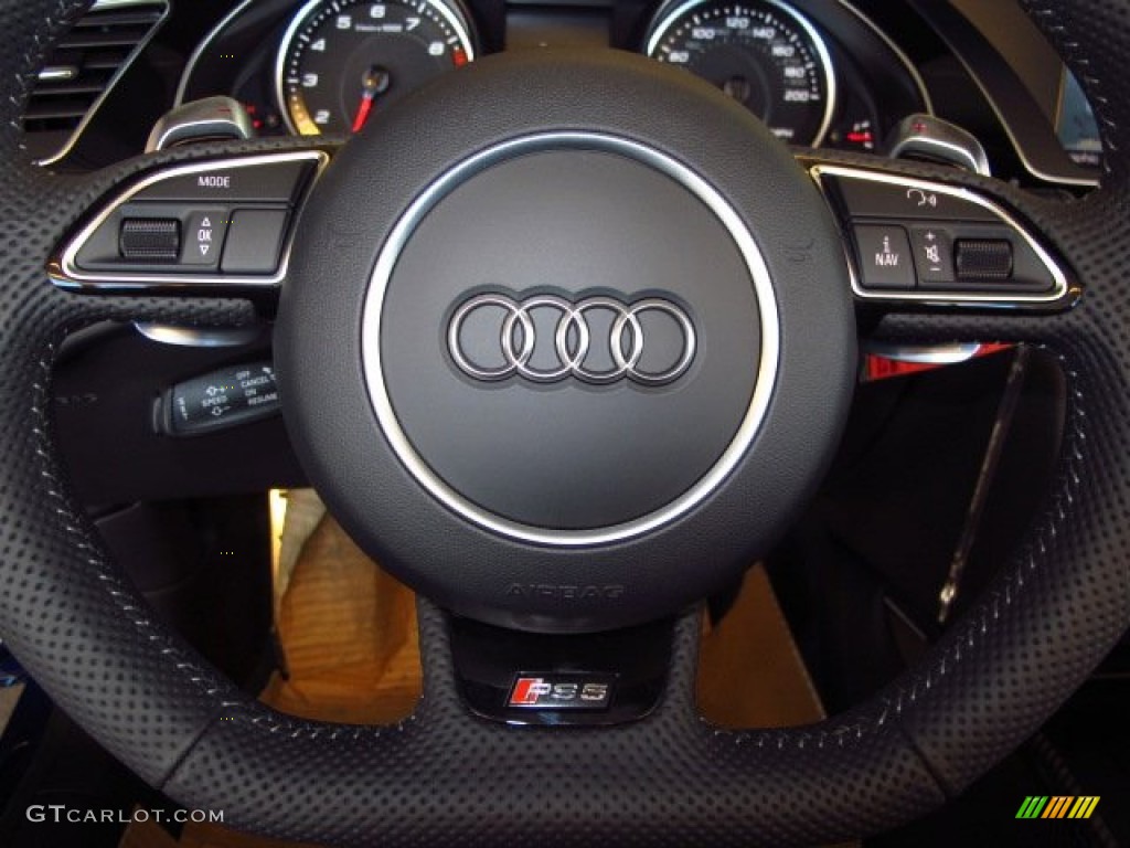 2014 Audi RS 5 Cabriolet quattro Black/Rock Gray Steering Wheel Photo #89953832