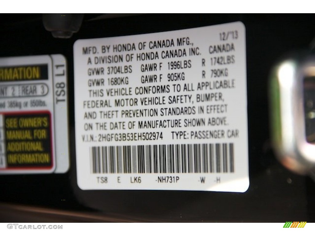 2014 Civic Color Code NH731P for Crystal Black Pearl Photo #89954165