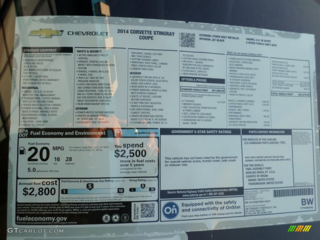 2014 Chevrolet Corvette Stingray Coupe Window Sticker Photo #89964432