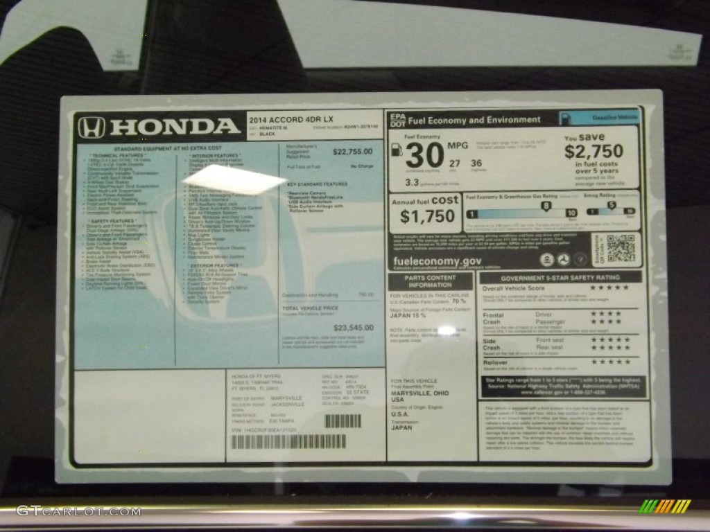 2014 Accord LX Sedan - Hematite Metallic / Black photo #9