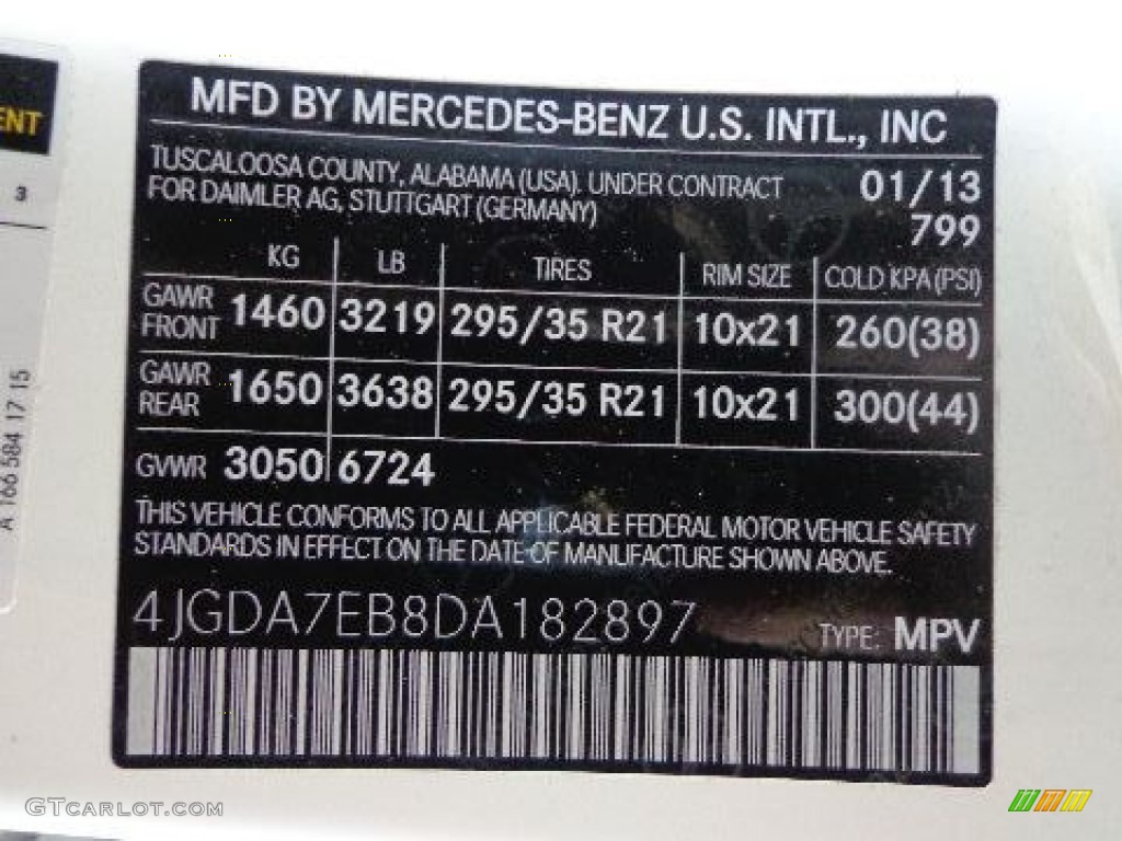 2013 ML Color Code 799 for Diamond White Metallic Photo #89972223