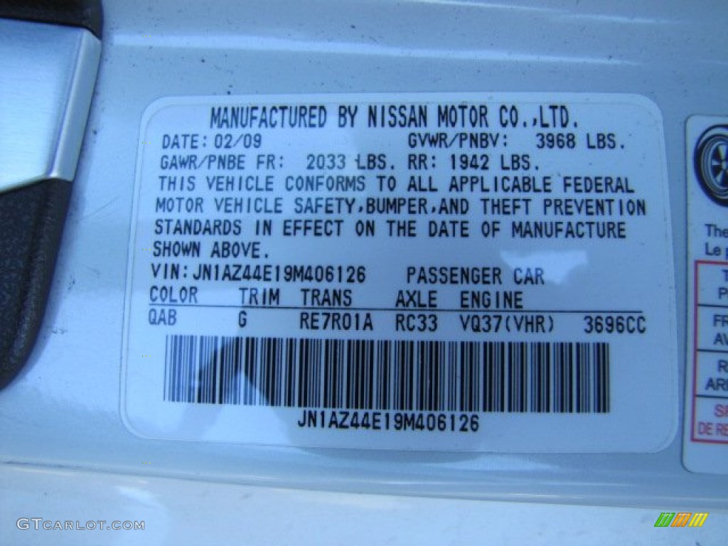 2009 370Z Color Code QAB for Pearl White Photo #89974833