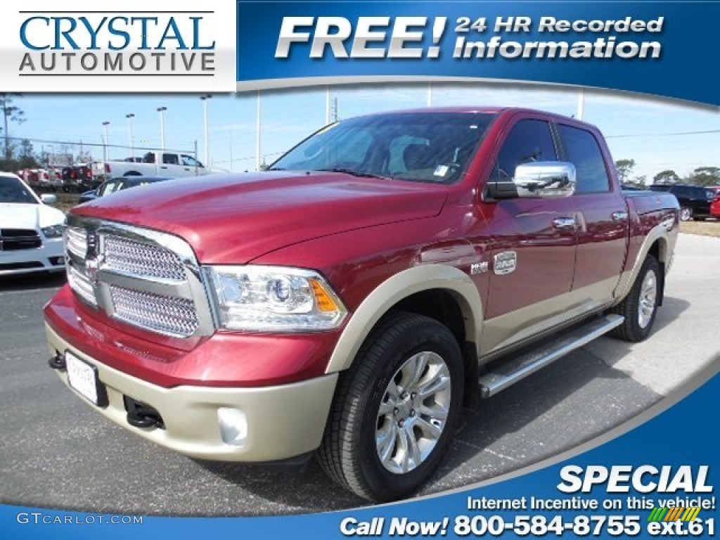 2013 1500 Laramie Longhorn Crew Cab 4x4 - Deep Cherry Red Pearl / Canyon Brown/Light Frost Beige photo #1