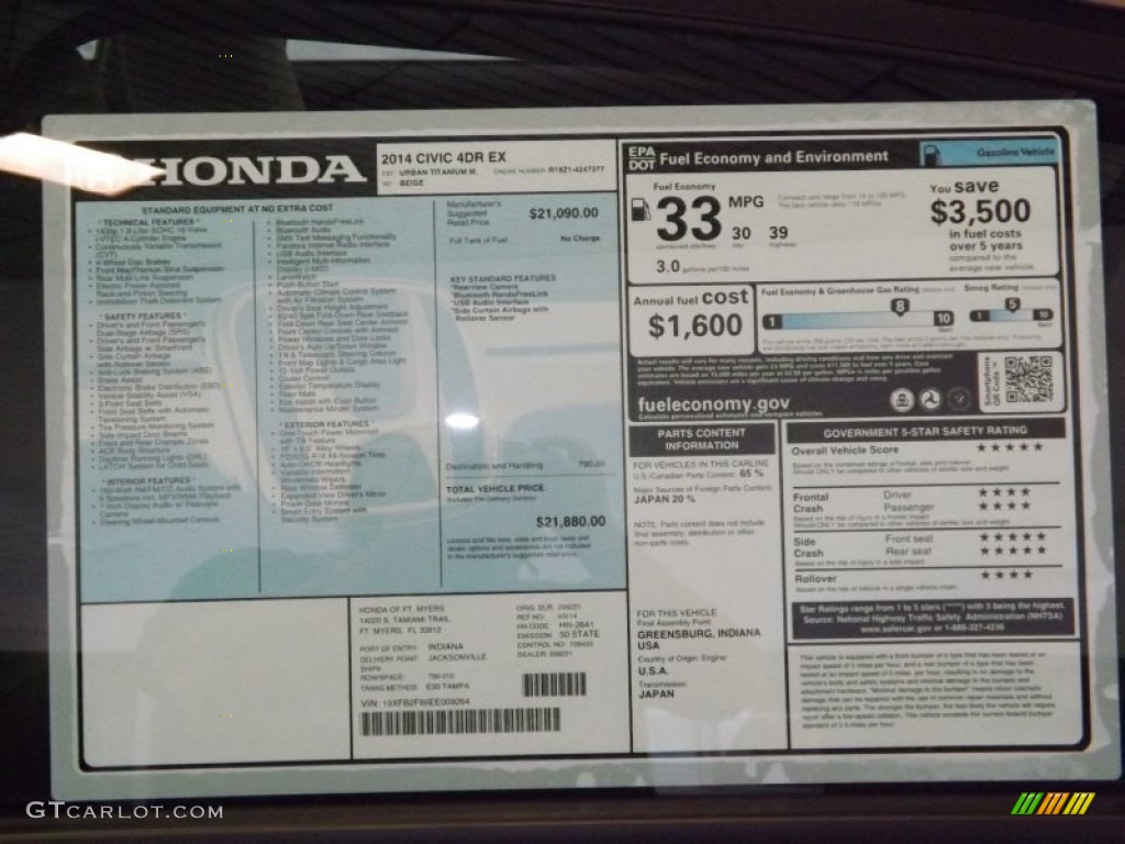 2014 Honda Civic EX Sedan Window Sticker Photos