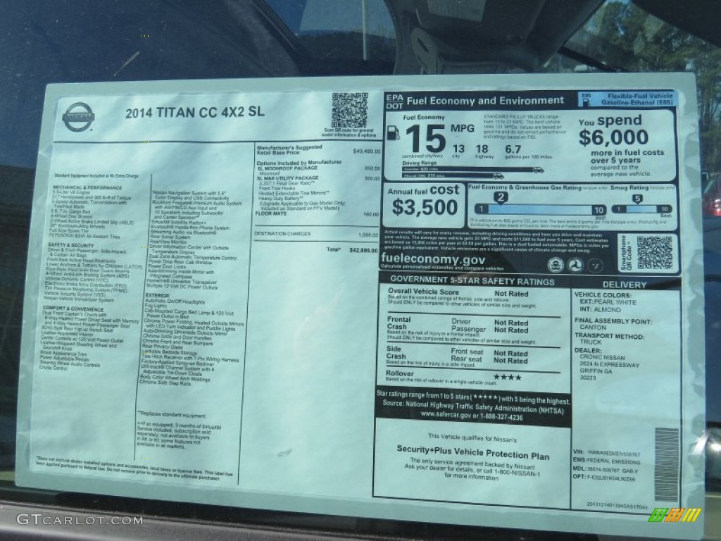 2014 Nissan Titan SL Crew Cab Window Sticker Photo #90004352
