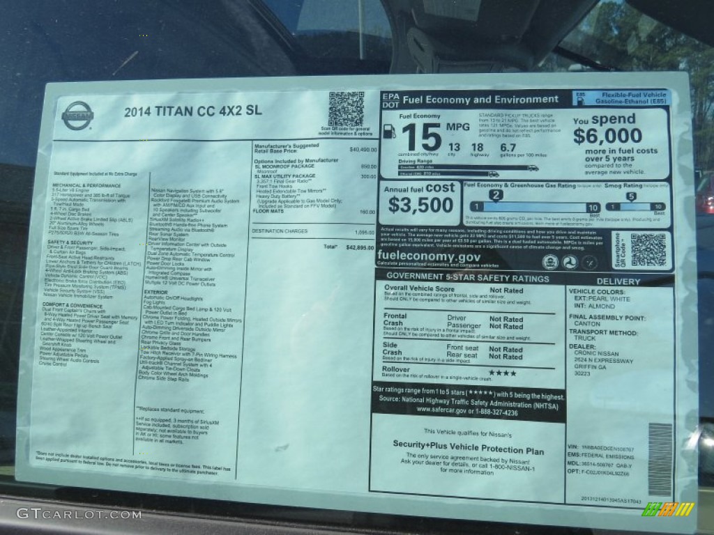 2014 Nissan Titan SL Crew Cab Window Sticker Photos