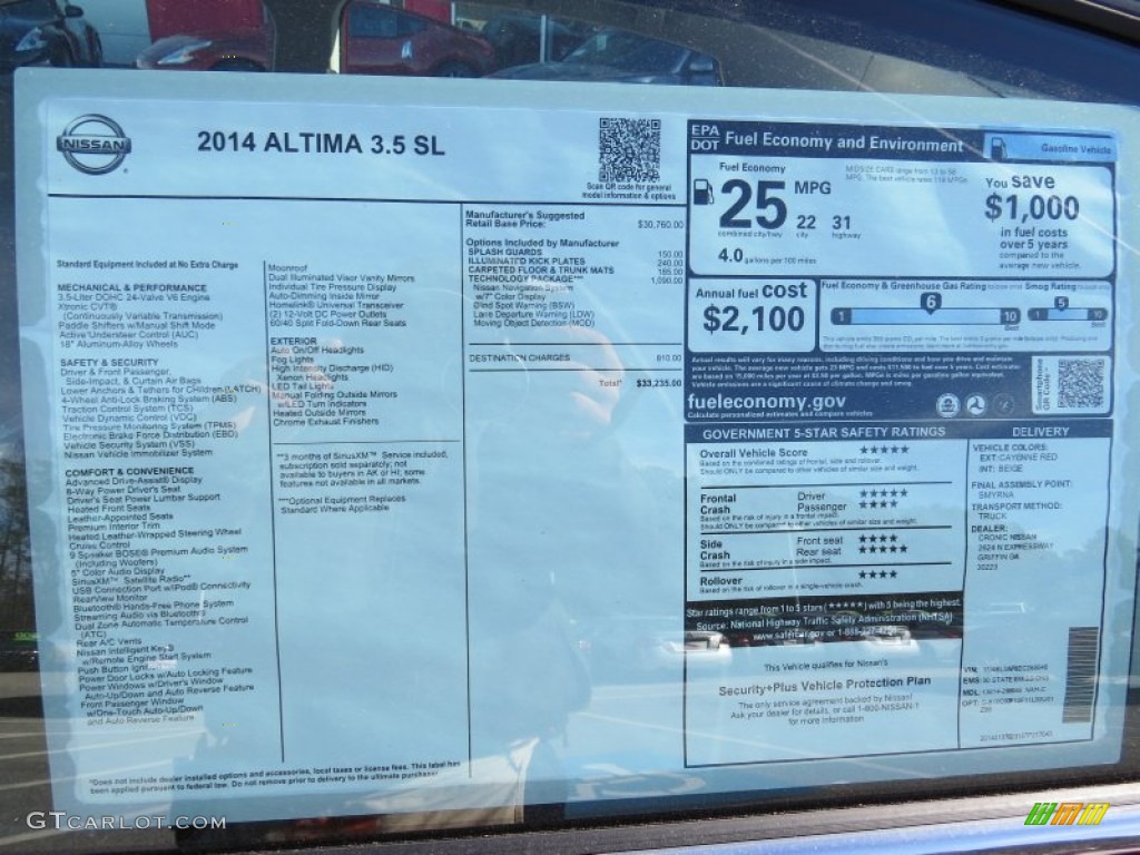 2014 Nissan Altima 3.5 SL Window Sticker Photo #90004769