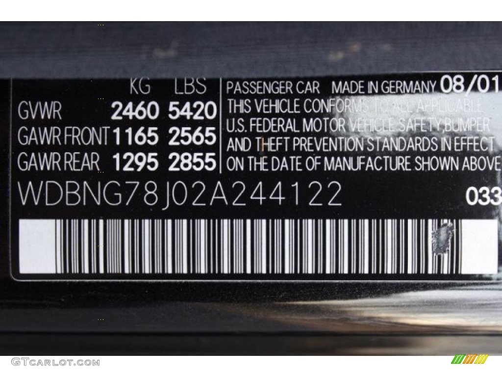 2002 S Color Code 033 for designo Mocha Black Metallic Photo #90011382