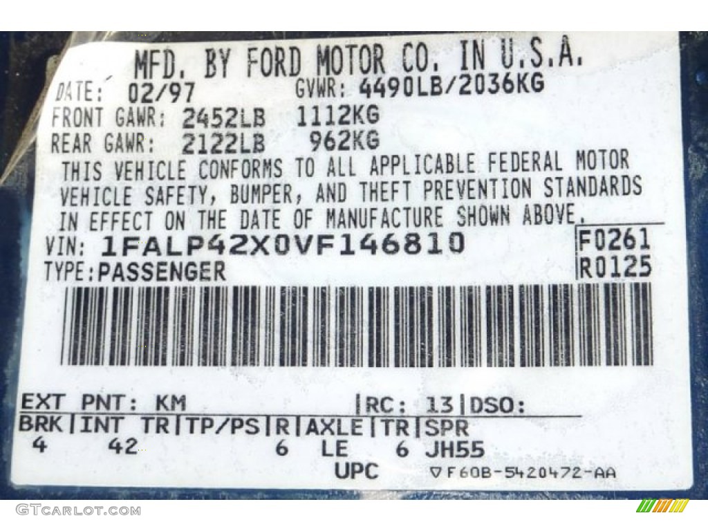 1997 Ford Mustang GT Coupe Color Code Photos