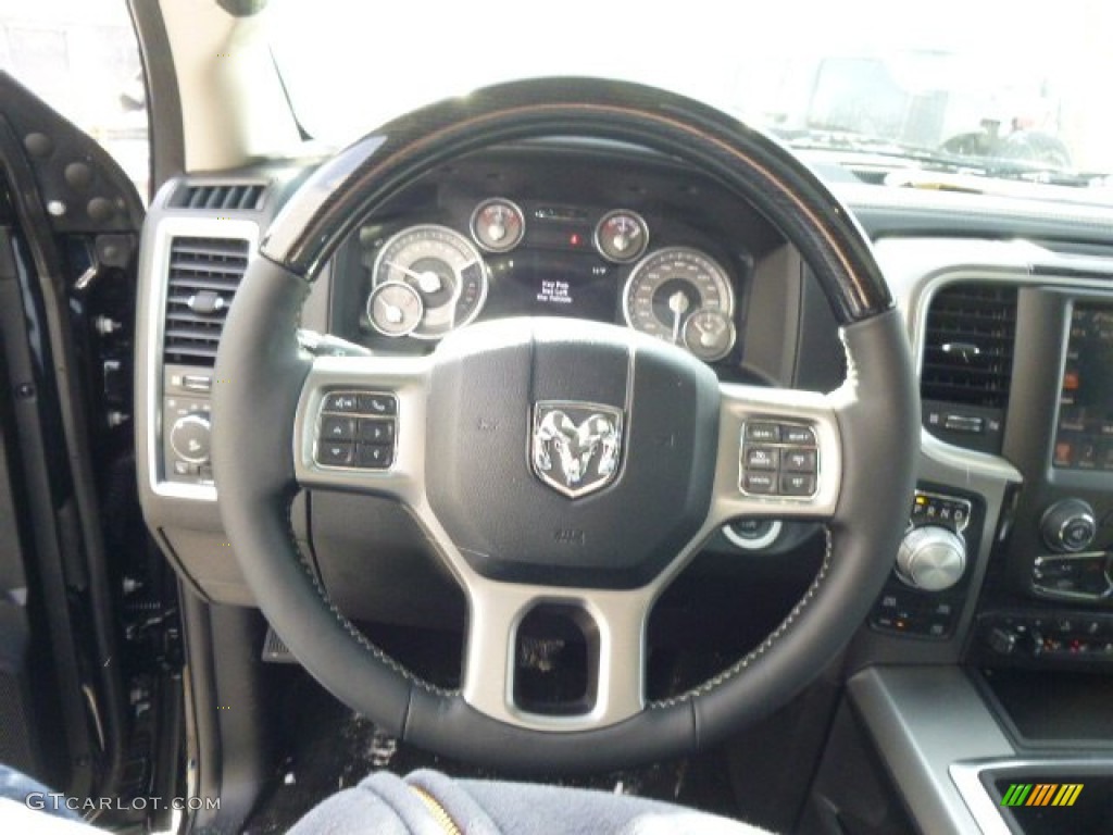 2014 Ram 1500 Laramie Limited Crew Cab 4x4 Black Steering Wheel Photo #90038860