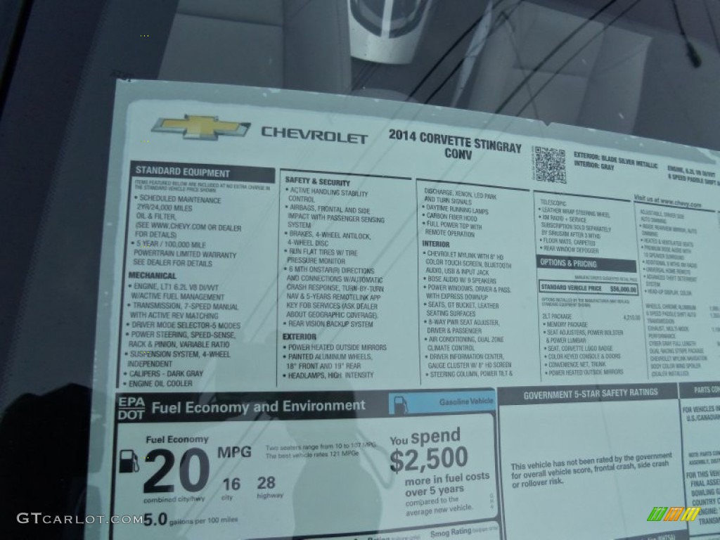 2014 Chevrolet Corvette Stingray Convertible Window Sticker Photo #90052186