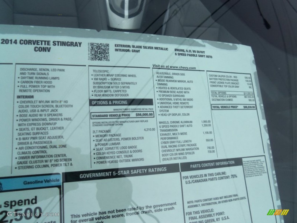 2014 Chevrolet Corvette Stingray Convertible Window Sticker Photo #90052210