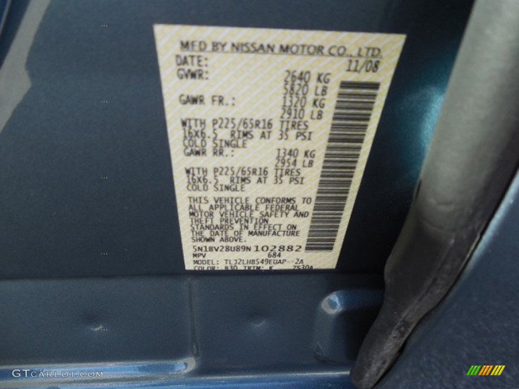 2009 Nissan Quest 3.5 S Color Code Photos