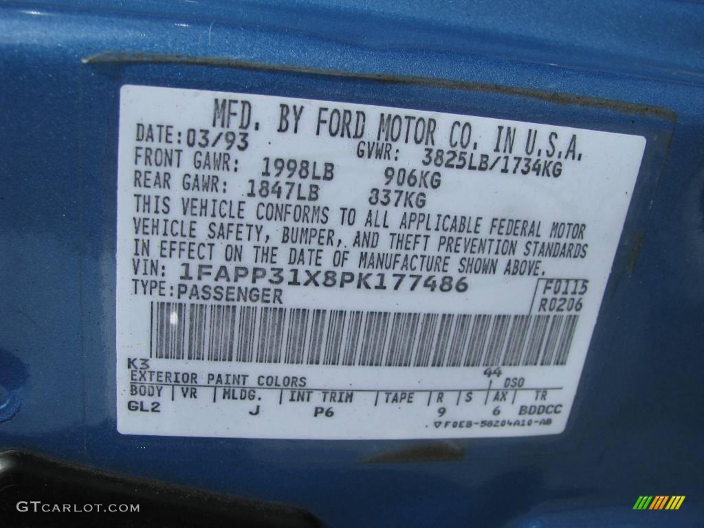 1993 Tempo GL Coupe - Bimini Blue Metallic / Grey photo #14
