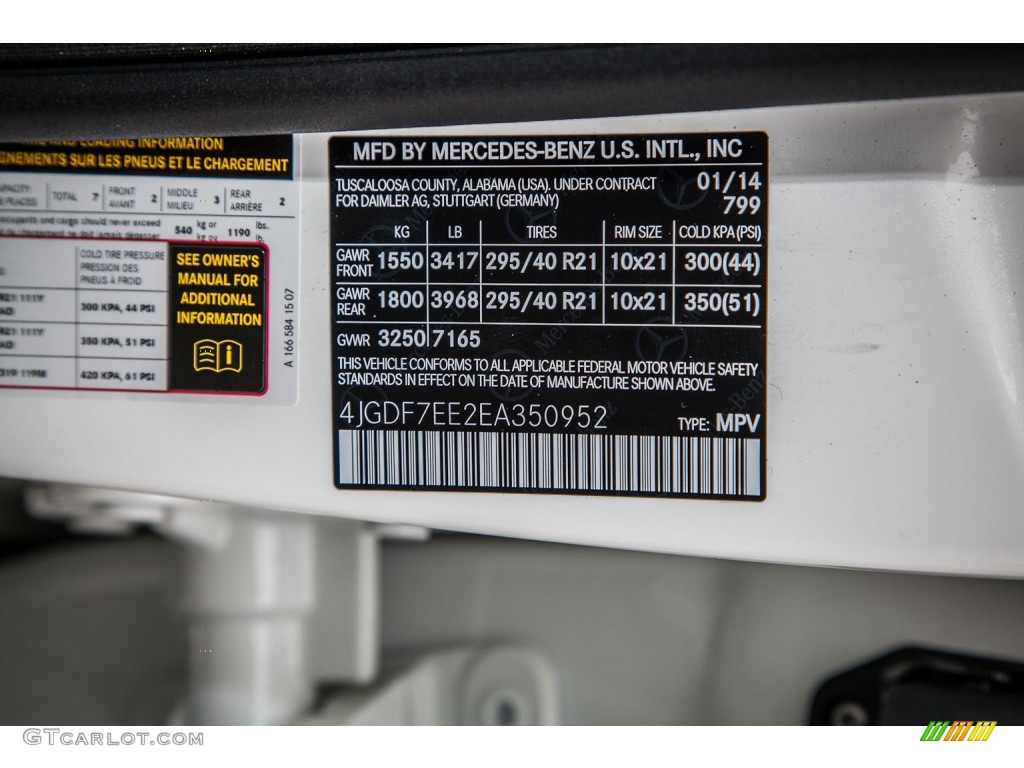 2014 GL Color Code 799 for Diamond White Metallic Photo #90063631