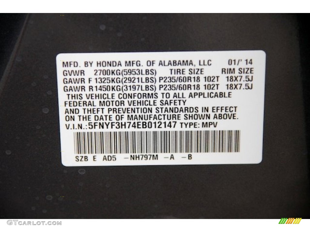 2014 Pilot Color Code NH797M for Modern Steel Metallic Photo #90065478