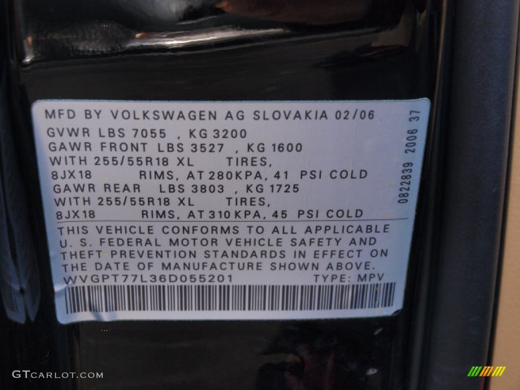 2006 Volkswagen Touareg V10 TDI Info Tag Photo #90066798