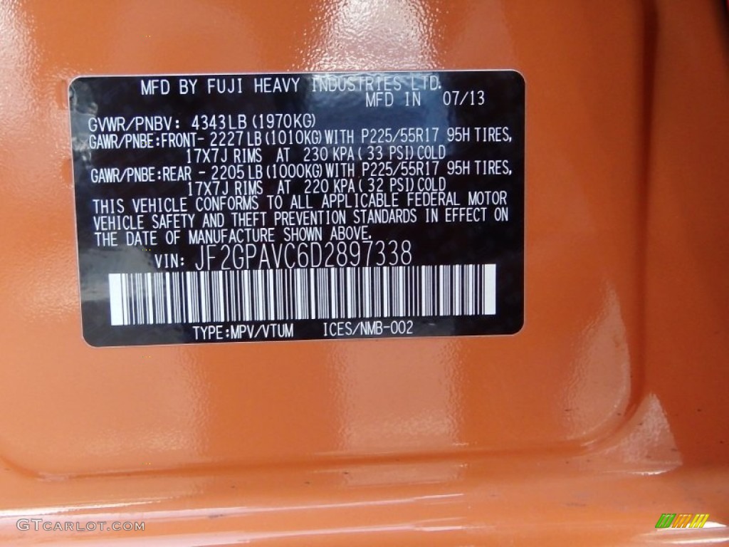 2013 XV Crosstrek 2.0 Premium - Tangerine Orange Pearl / Black photo #24