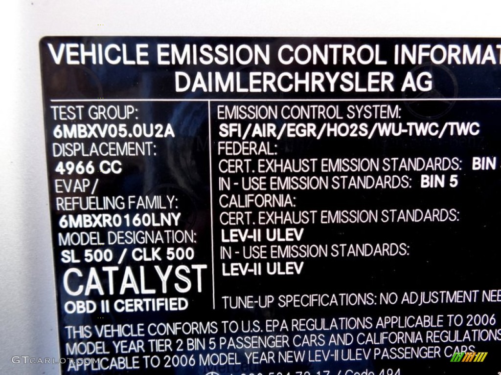 2006 Mercedes-Benz SL 500 Roadster Info Tag Photos