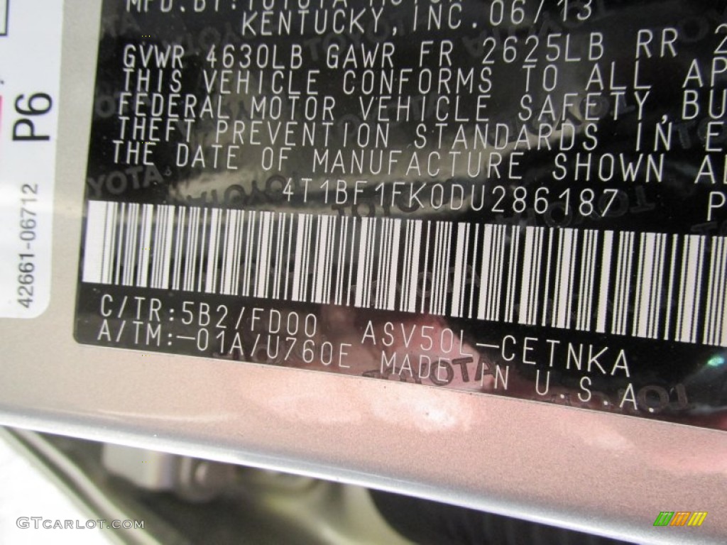 2013 Camry Color Code 5B2 for Champagne Mica Photo #90089172
