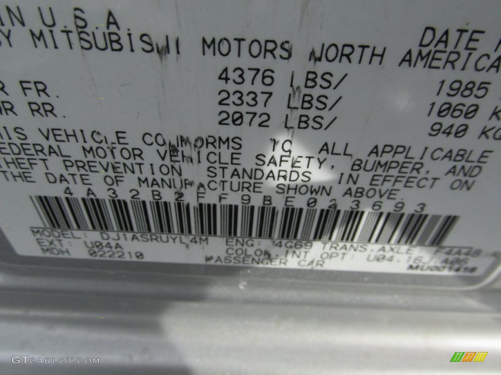 2011 Mitsubishi Galant FE Color Code Photos